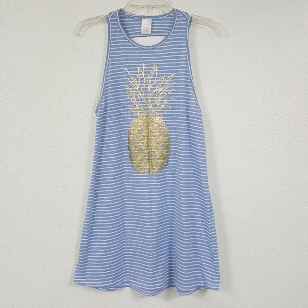 Xhilaration Sz M Pineapple Gold Blue Striped Tank Dress